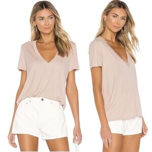 Lovers + Friends Pink Blush Ribbed Short Sleeve V-Neck FEEL GOOD Tee T-Shirt XS